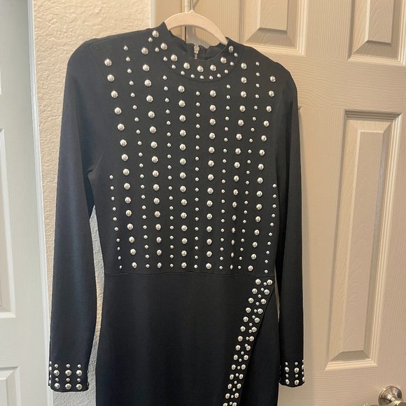 INC International Concepts Women's Black Long-Sleeved Studded Dress - Picture 1 of 7